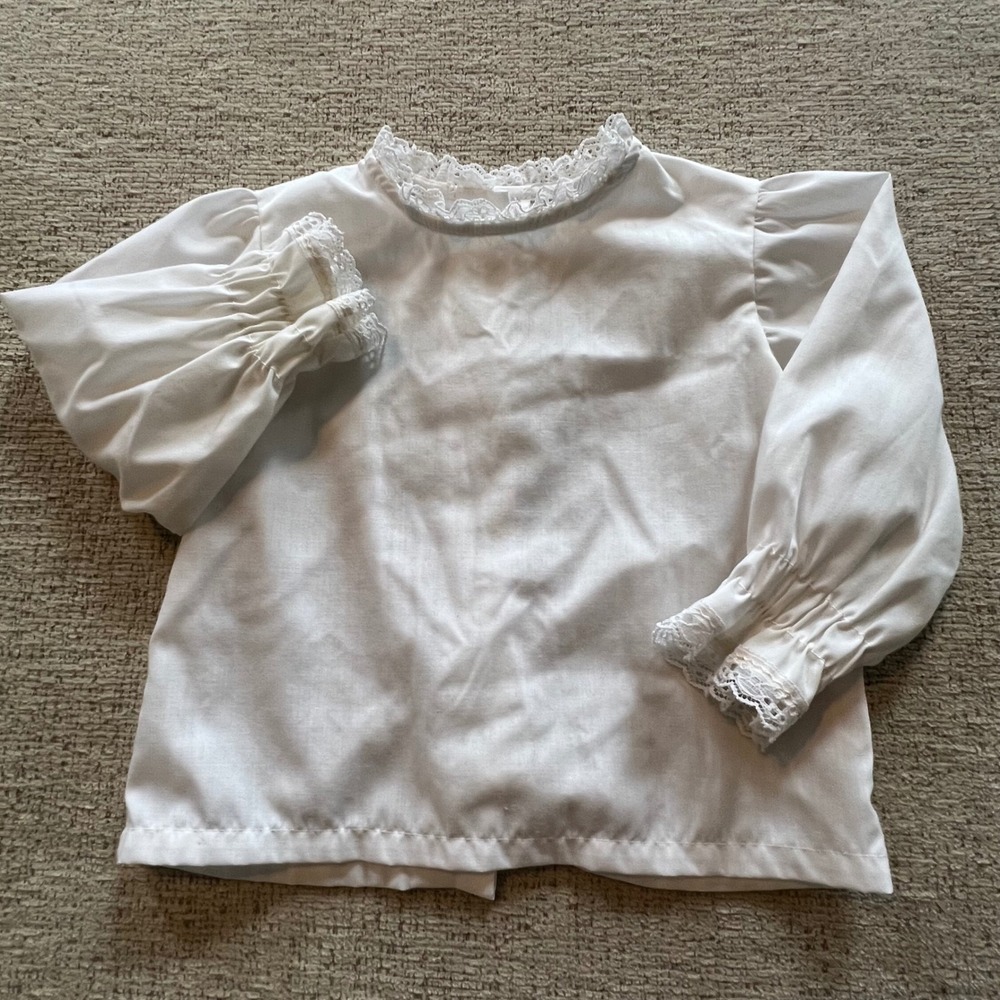 Vintage Her Majesty White Lace Trim Blouse Toddler 2T Long Sleeve Button Back